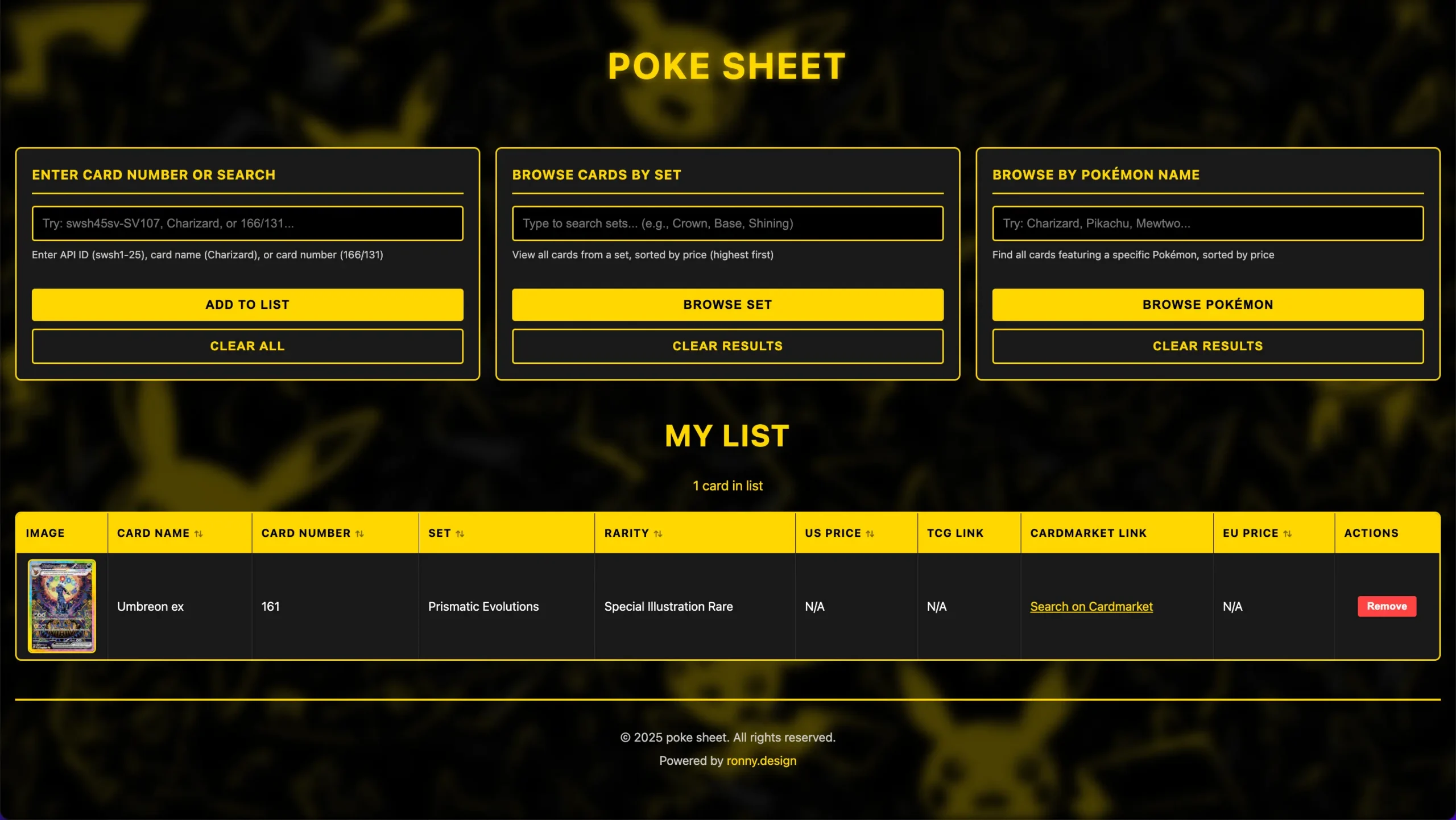 Pokémon Sheet - Card Management Solution