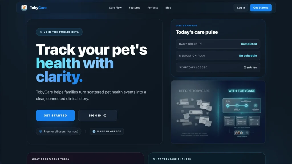 TobyCare pet-care web app from Ronny Sarianides’s portfolio